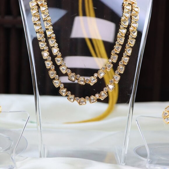 Double-Layer Kundan Necklace & Earrings Set, JP32 - Picture 3 of 12